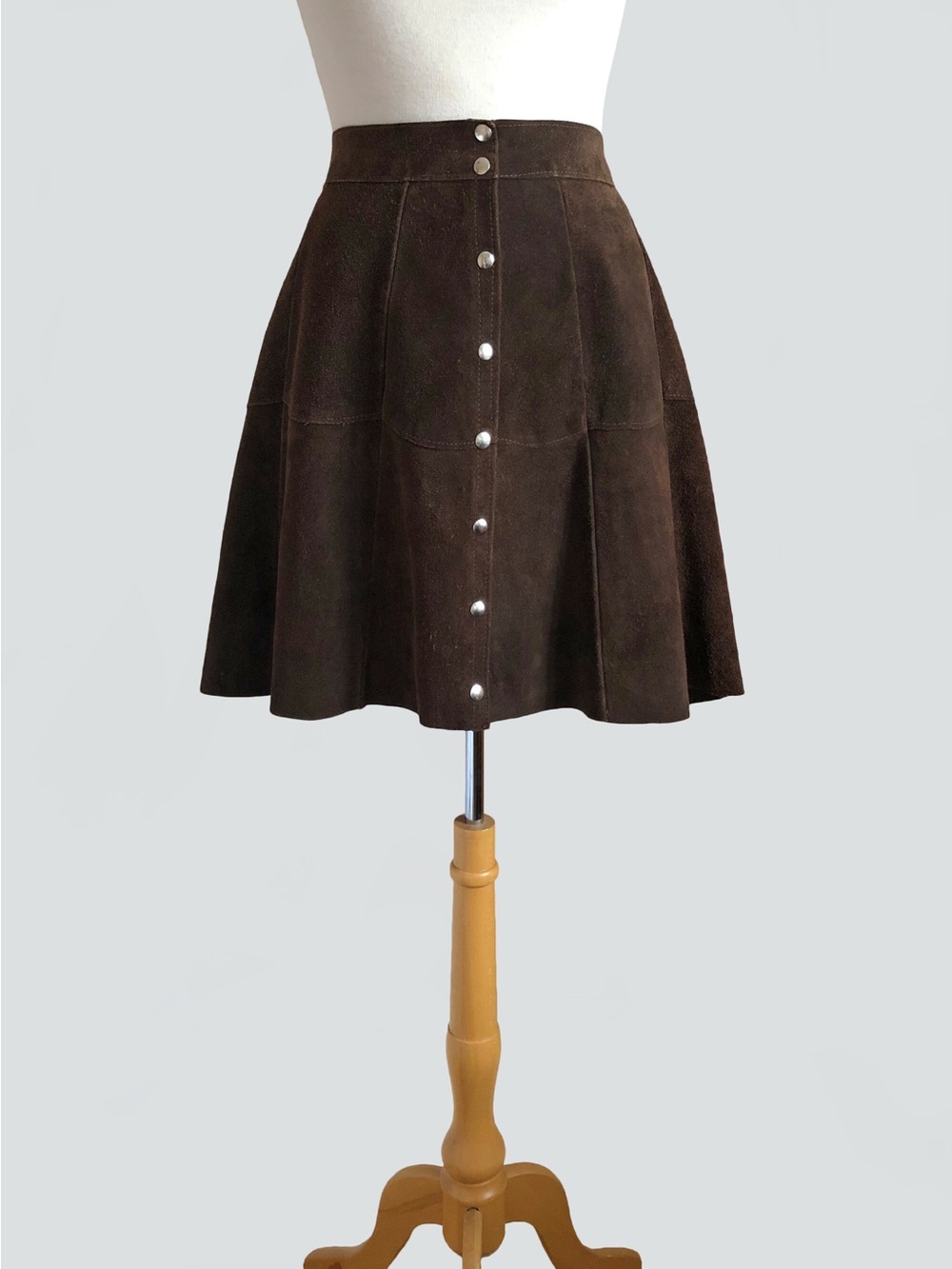 Brown Suede Button-Front A-Line Skirt